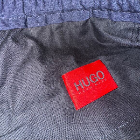 Hugo Boss wool blend navy blue trousers with elastic band in back and flat front - Picture 4 of 14